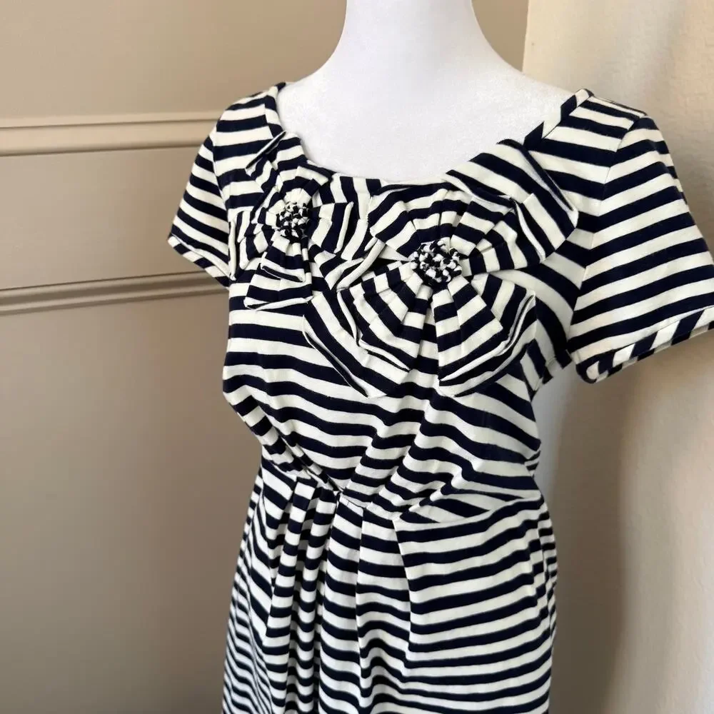 Kate Spade Navy White Stripe Rosette Jersey Dress Womens S Cotton